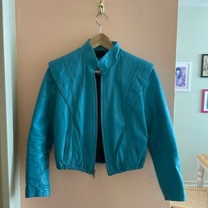 80s teal women's leather jacket